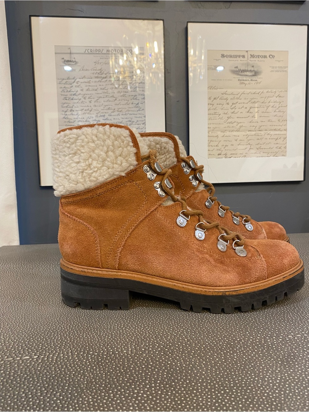 Marc Fisher Isalia Lace-Up Shearling Collar  Boots 8